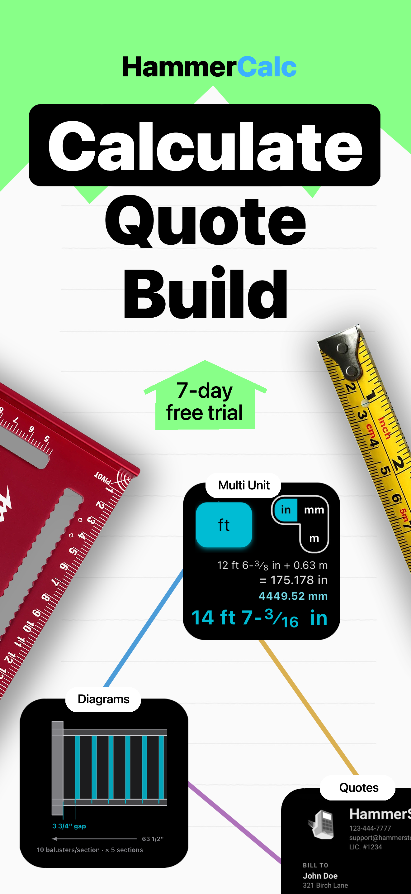 HammerCalc combining feet, inches and meters in one calculation